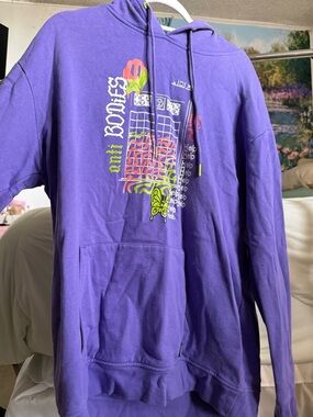 Zumiez Purple Graphic Crewneck Hoodie with Neon Accents